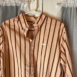Obey Organic Atomic Woven Stripe Button Down Shirt Men’s Pink Multi